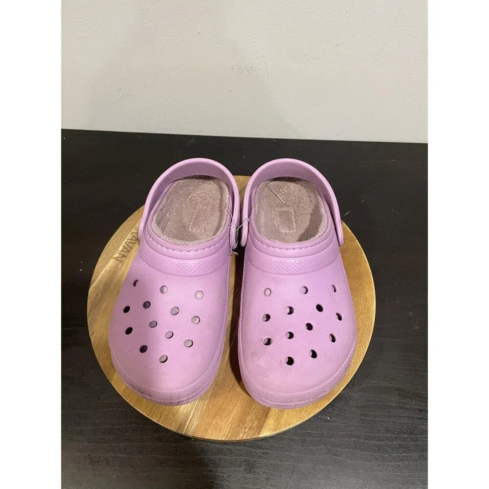 Crocs Classic Lined Clog Girls 2 Purple Faux Fur Warm Slip On Casual Winter